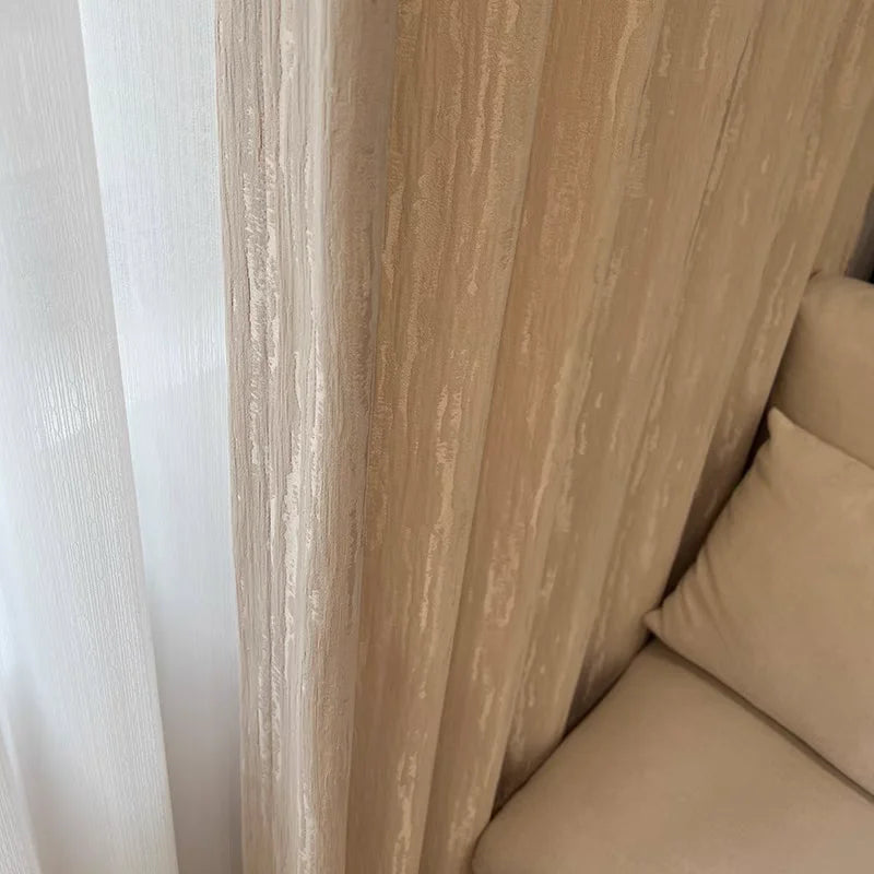 Rideau tamisant chenille beige crème jacquard effet bois pour salon et chambre