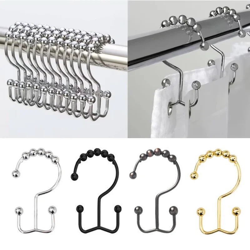 Lot de 12 crochets pour rideaux de douche en acier inoxydable avec roulettes