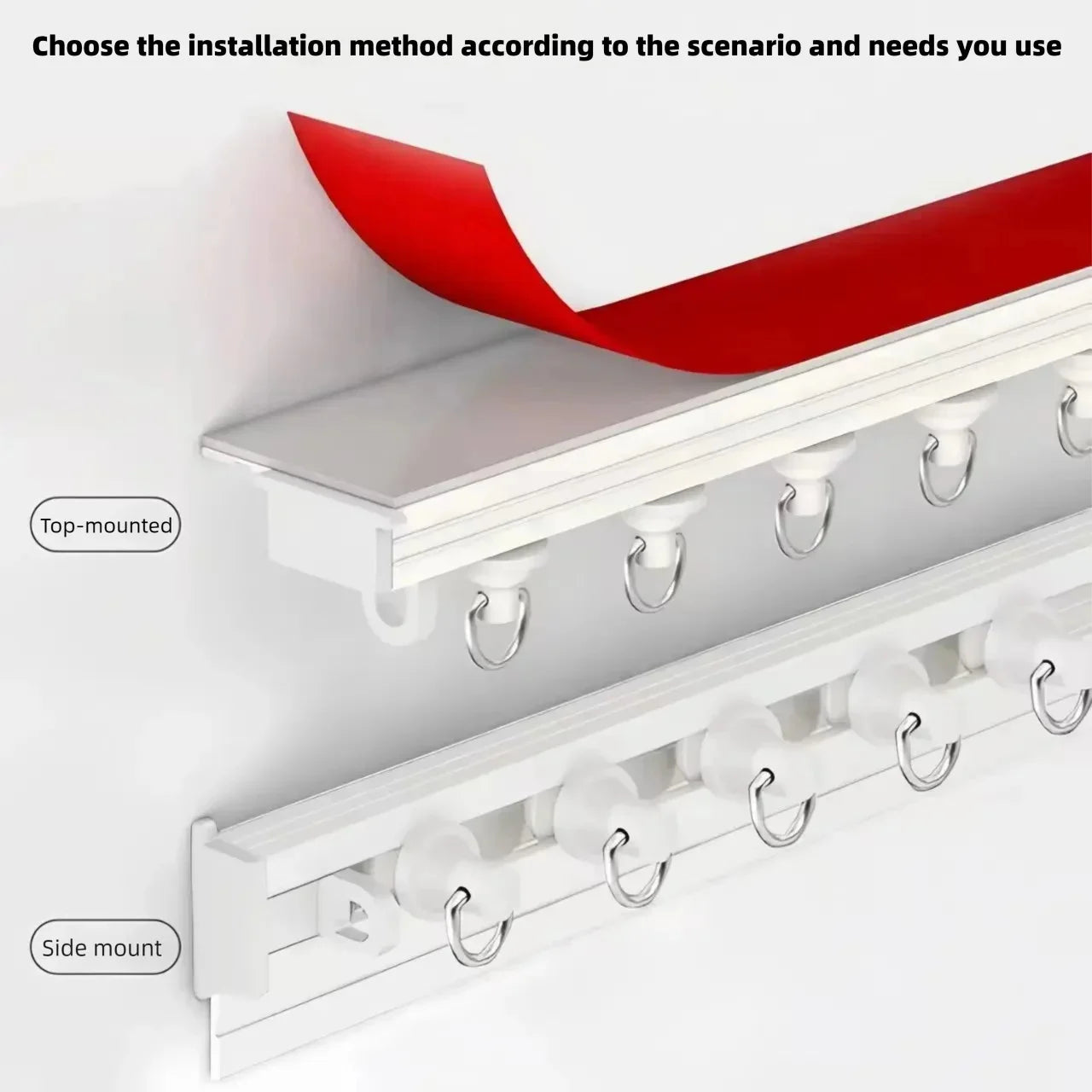 Kit de rails de rideaux ultra-fins auto-adhésifs – Installation murale ou plafond (jusqu'à 450 cm)