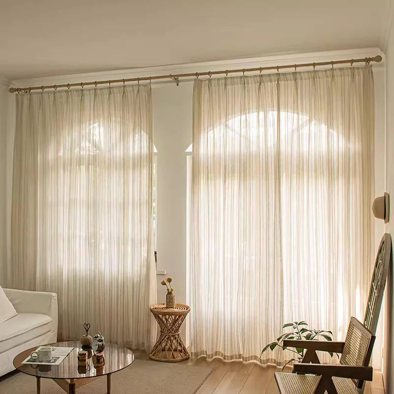 Rideau tamisant beige effet lin, largeur 100 à 139 cm