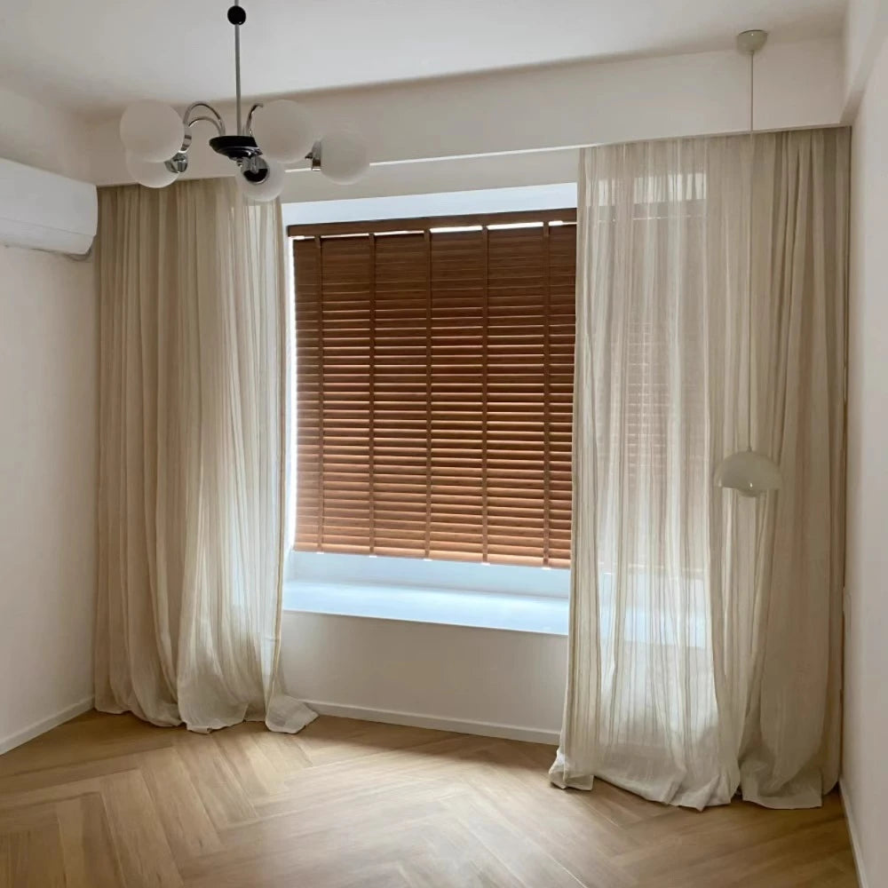 Voilage beige effet lin texturé tamisant style japonais pour salon et chambre (1 pièce)