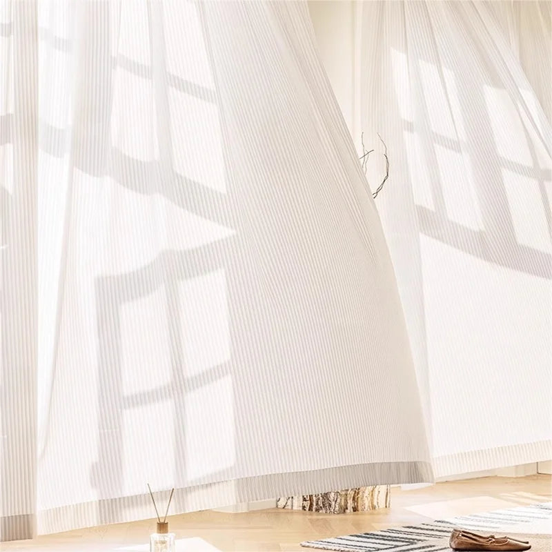 Rideau voilage blanc rayé en tulle pour salon et chambre