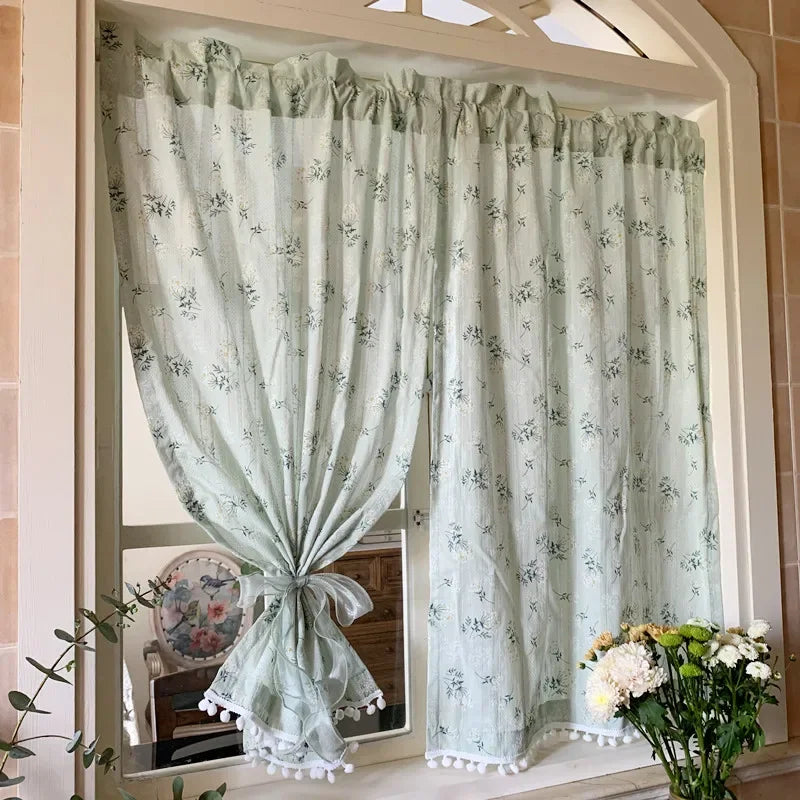 Rideau en coton fleuri style coréen tamisant, hauteur 240 à 269 cm