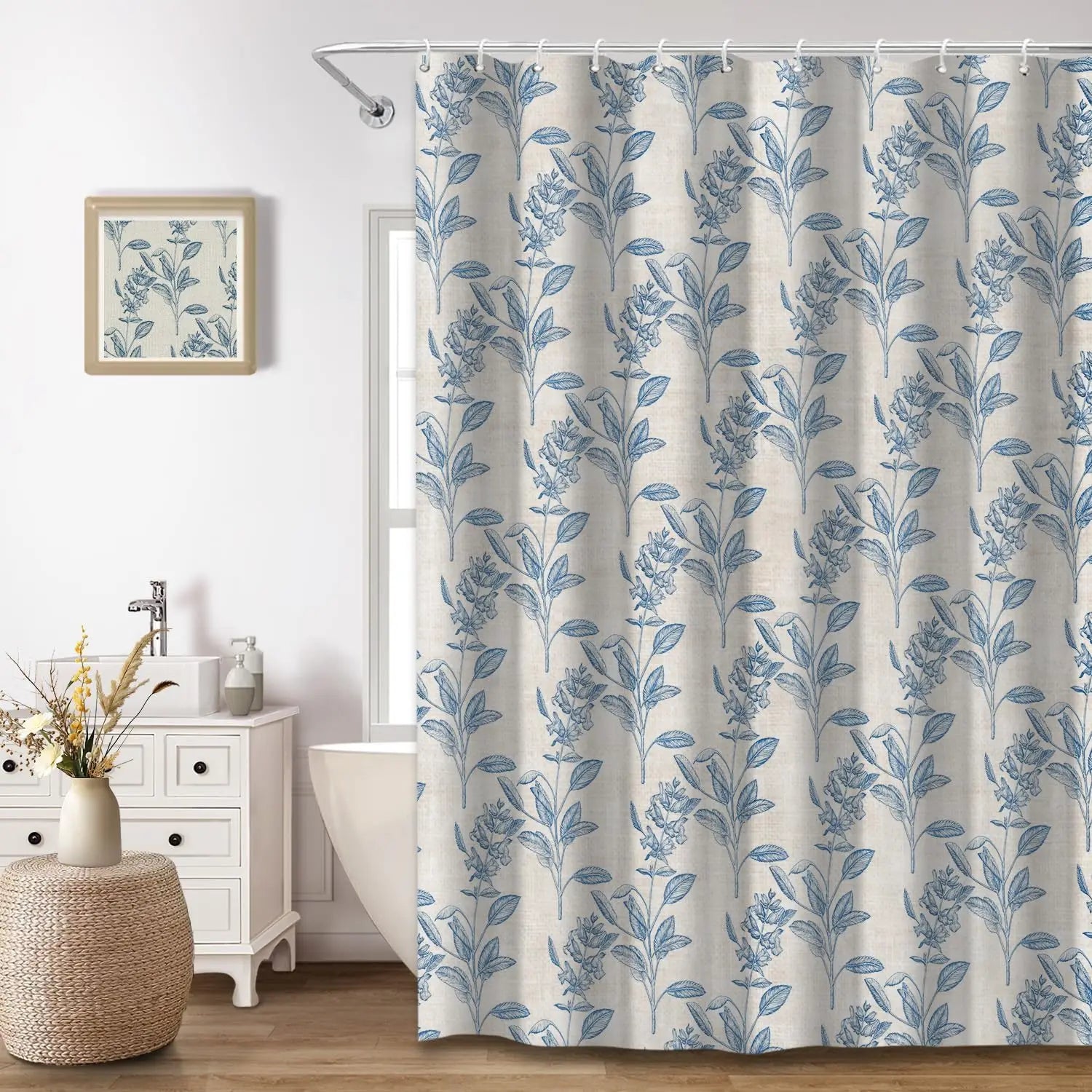 Rideau de douche vert motif floral imperméable style campagne
