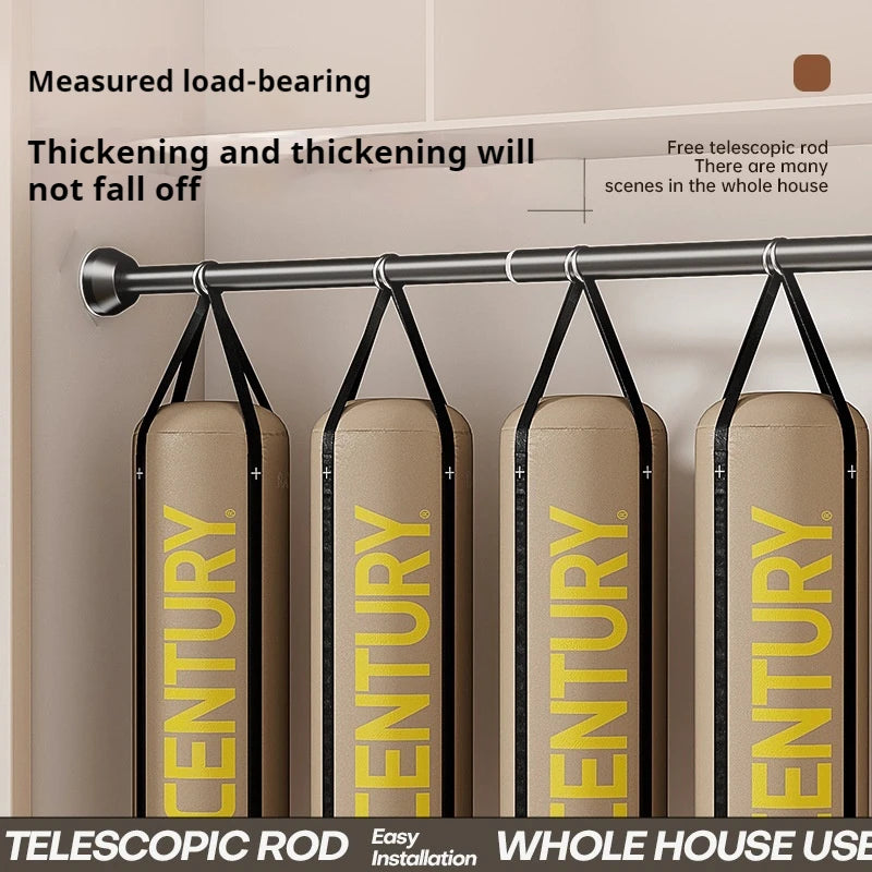 Tringle télescopique sans perçage en acier inoxydable noir extensible pour rideau