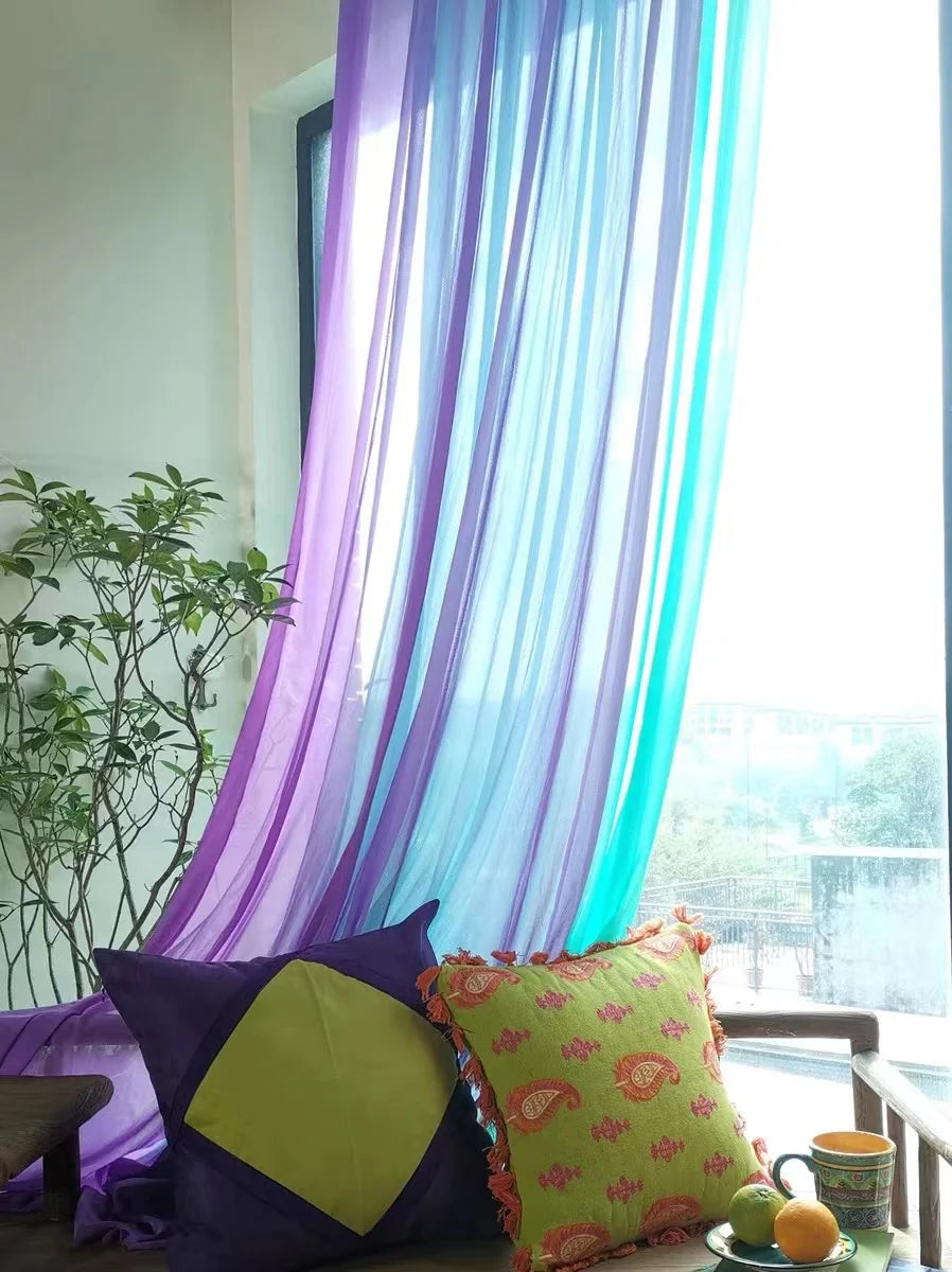 Rideau voilage tulle coloré translucide léger moderne, largeur 100 à 139 cm