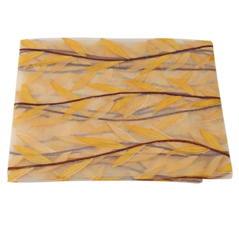Rideaux voilage verts motif feuilles de saule en polyester (2 panneaux)