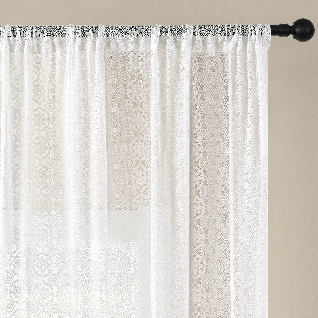Rideau voilage dentelle brodée vintage blanc, largeur 140 à 199 cm