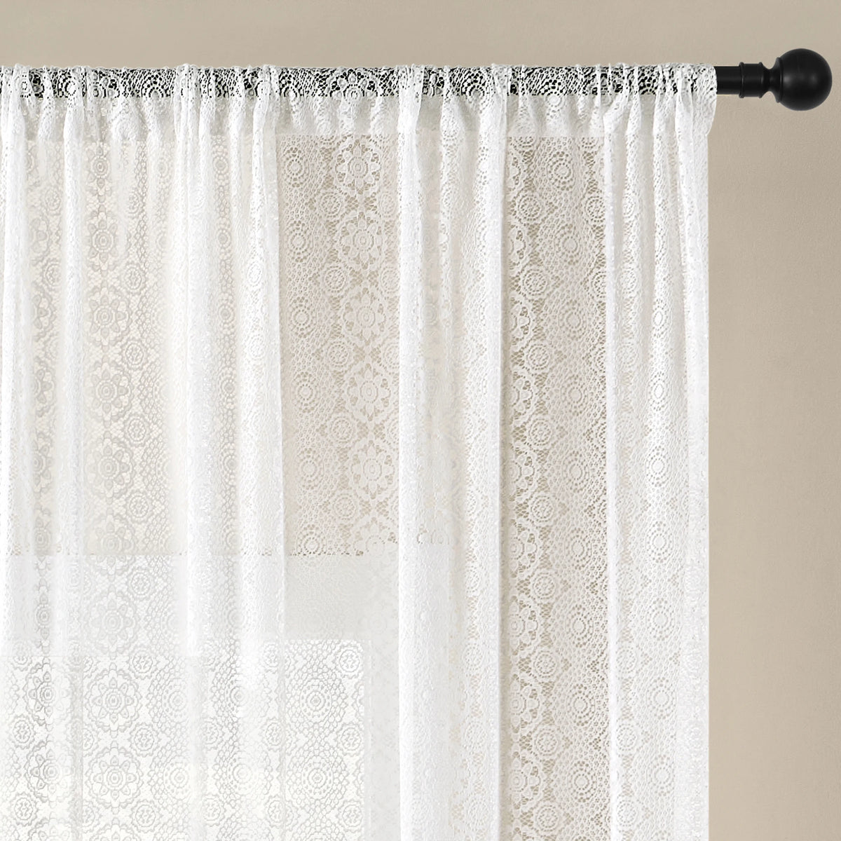 Rideau voilage dentelle brodée vintage blanc, largeur 140 à 199 cm