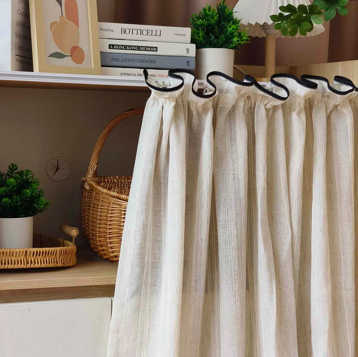 Rideau court tamisant beige rayé style japonais pour cuisine