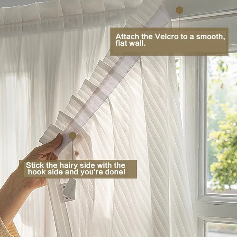 Rideau voilage blanc sans perçage adhésif tamisant en polyester pour fenêtre (1 pièce)
