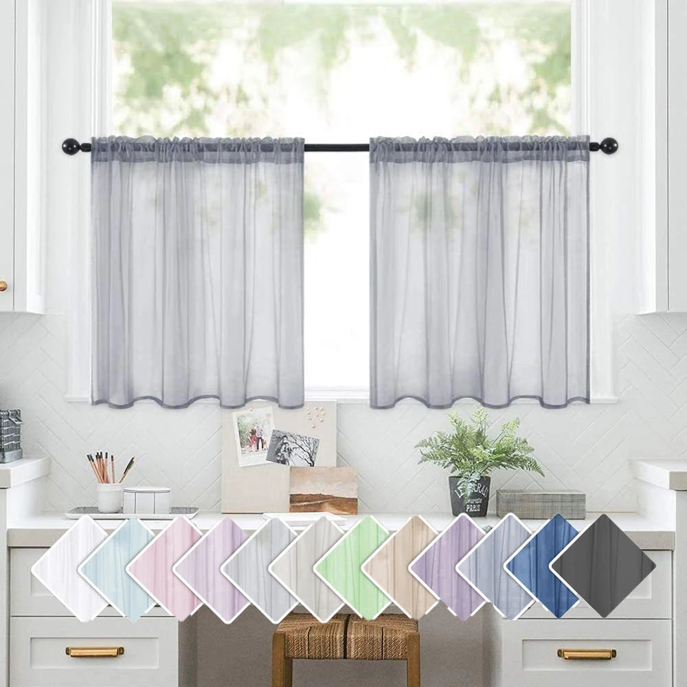 Petit rideau voilage court transparent uni