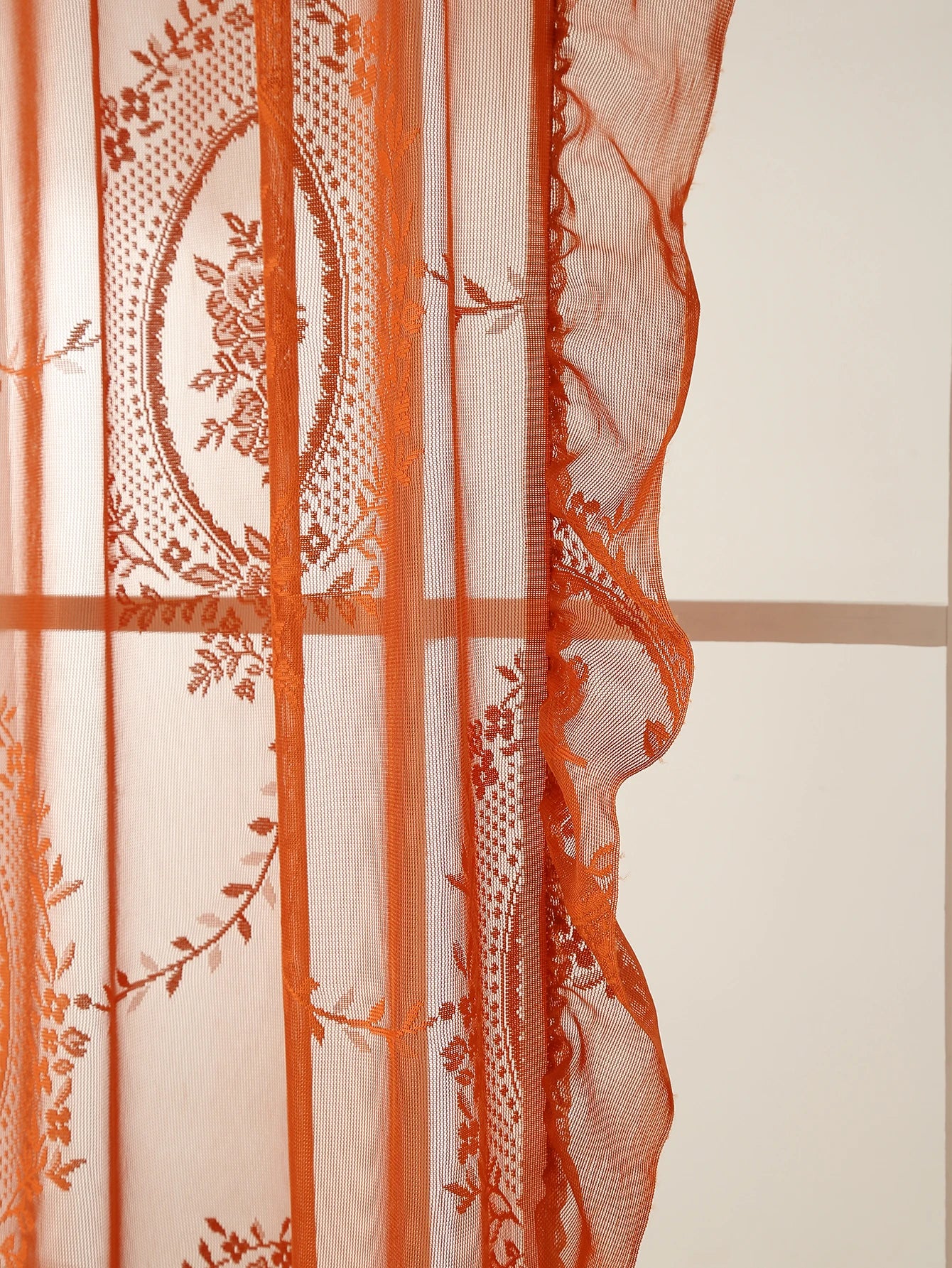 Rideau en dentelle orange à motifs floraux translucide pour salon et chambre
