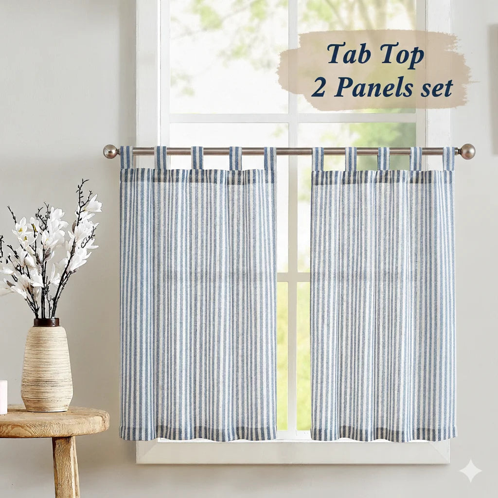 Rideau en lin imprimé style ferme pour cuisine (2 pièces)