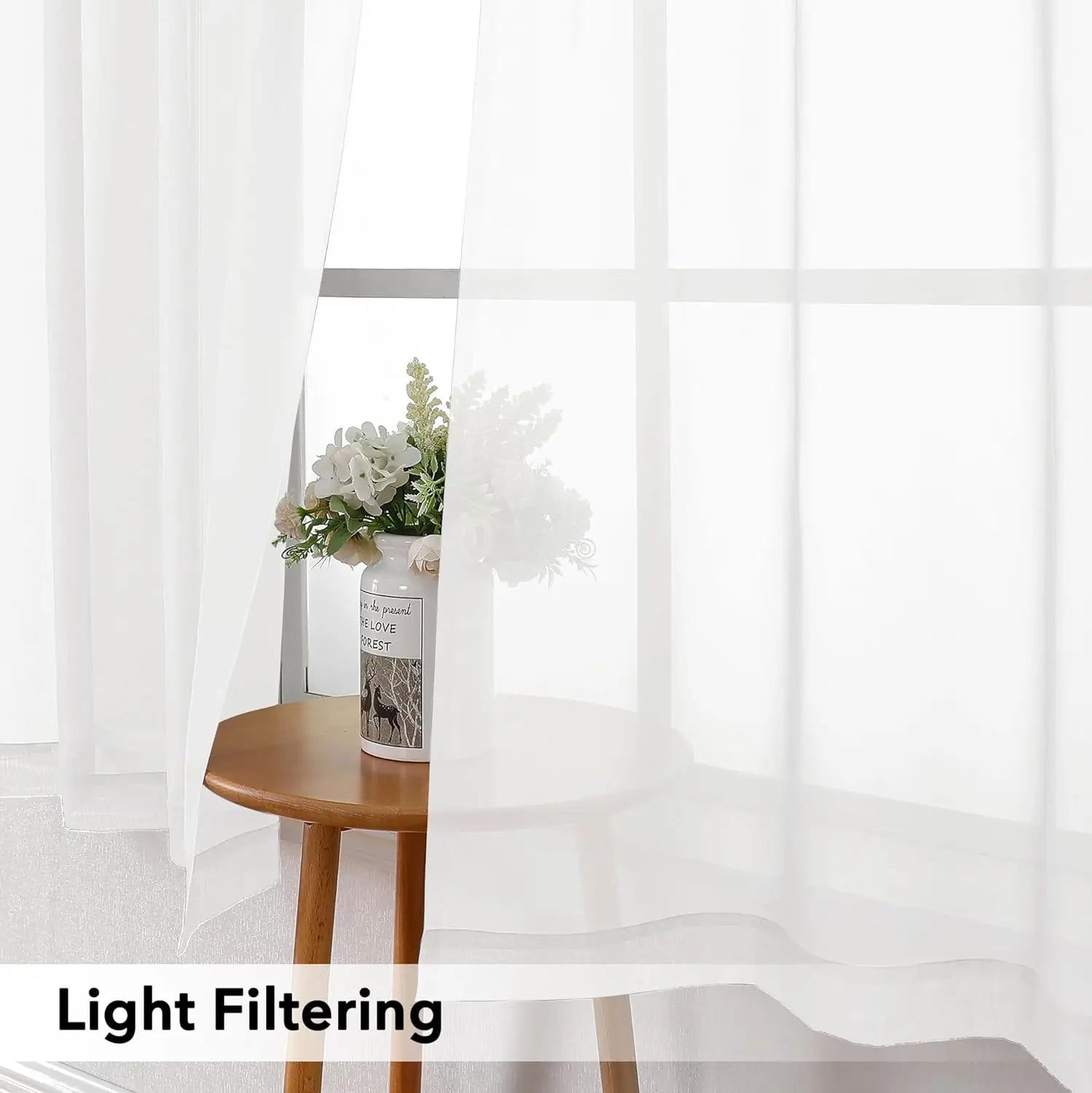 Rideau voile transparent brodé 100 % polyester pour cuisine (2 pièces)