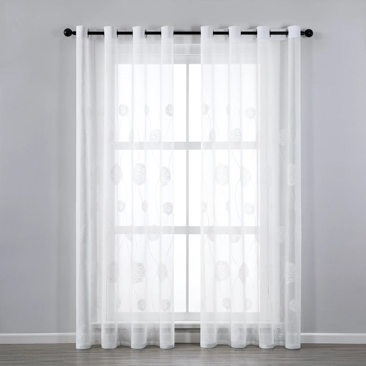 Rideau voilage blanc brodé moderne en polyester, blanc