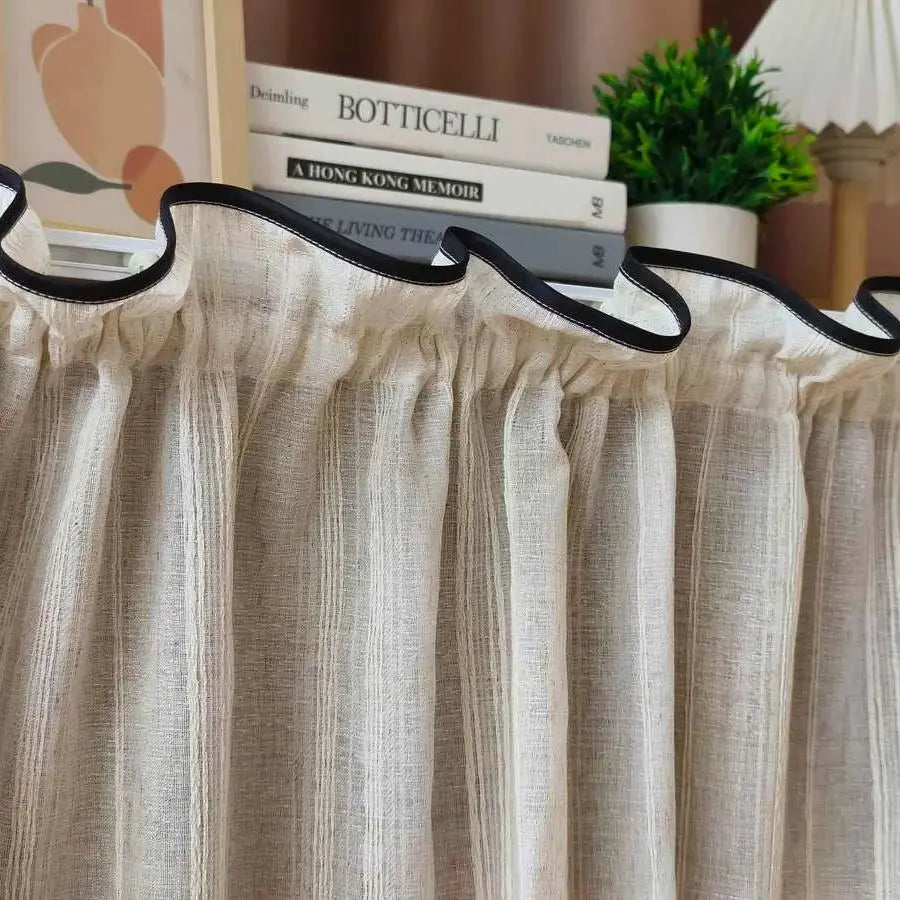 Rideau court tamisant beige rayé style japonais pour cuisine