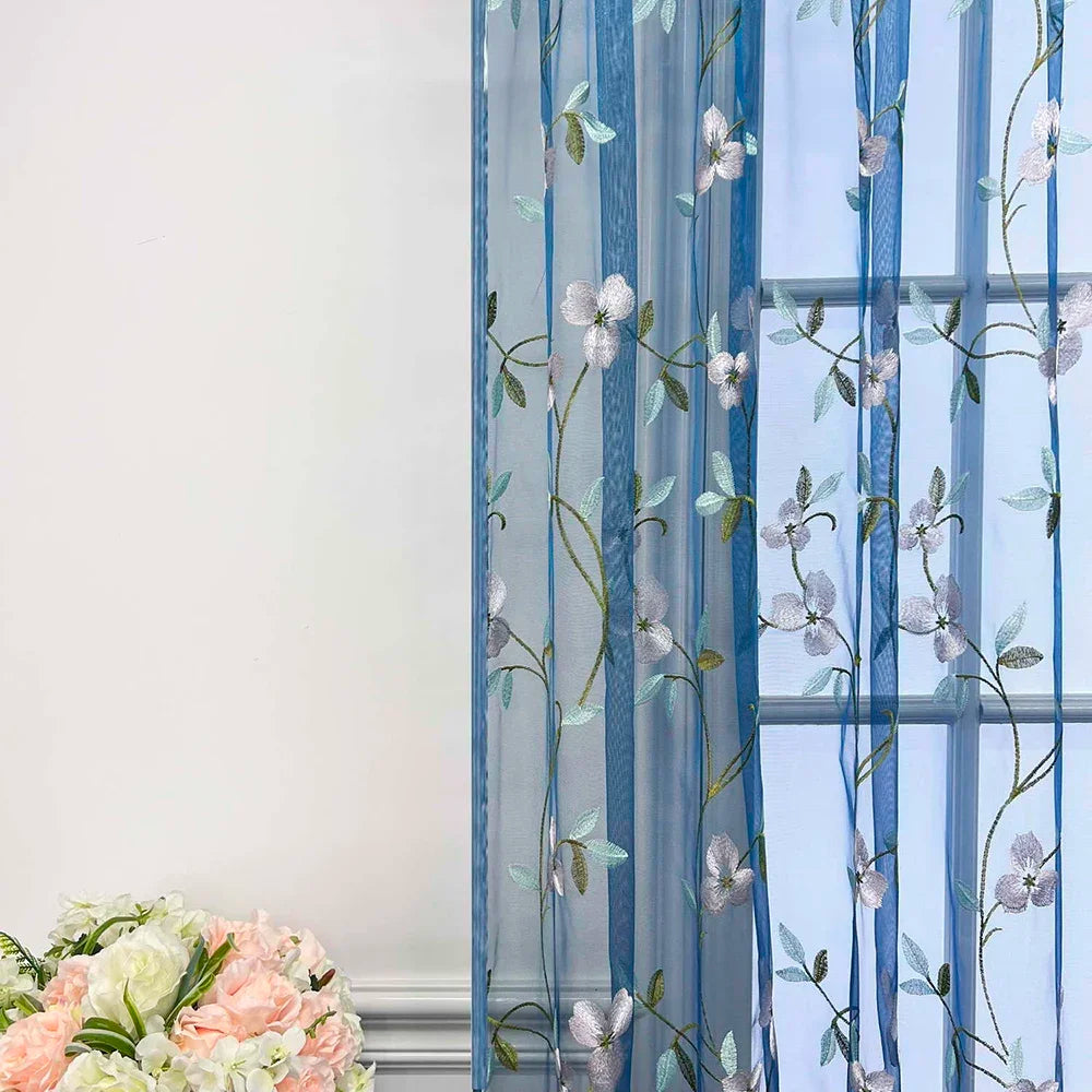 Rideau voilage brodé floral en tulle pour salon et chambre