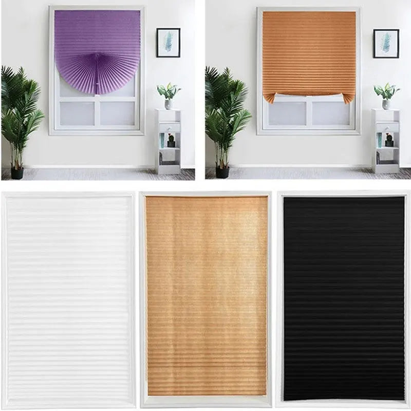 Store plissé adhésif occultant sans perçage tissu non tissé pour fenêtre cuisine et balcon
