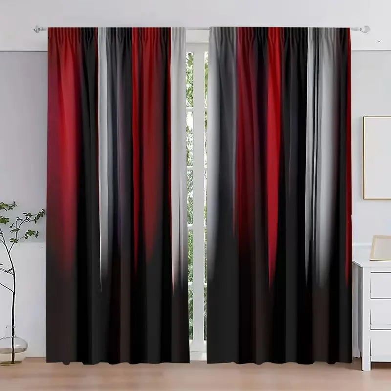 Rideaux dégradé rouge noir gris tamisants en polyester (2 panneaux), largeur moins de 100 cm