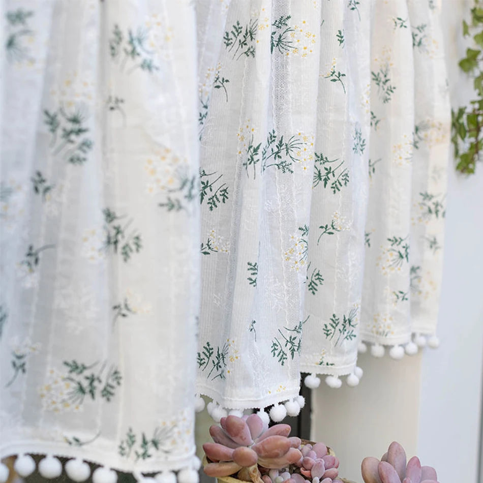 Rideau en coton fleuri style coréen tamisant, hauteur 160 à 199 cm Image