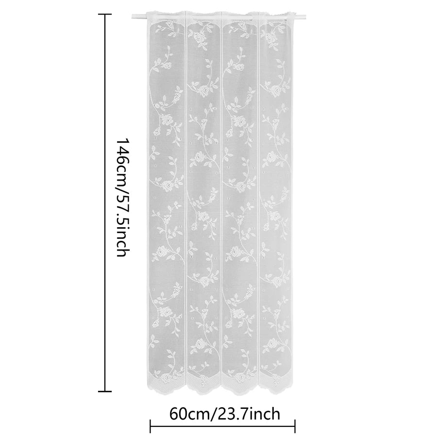 Rideau court pastoral blanc 100 % polyester