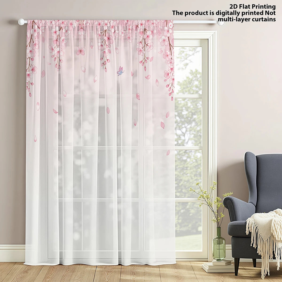 Rideau Transparent à Motif Fleurs de Pêche Rose – Voilage Modern pour Salon, Chambre et Bureau