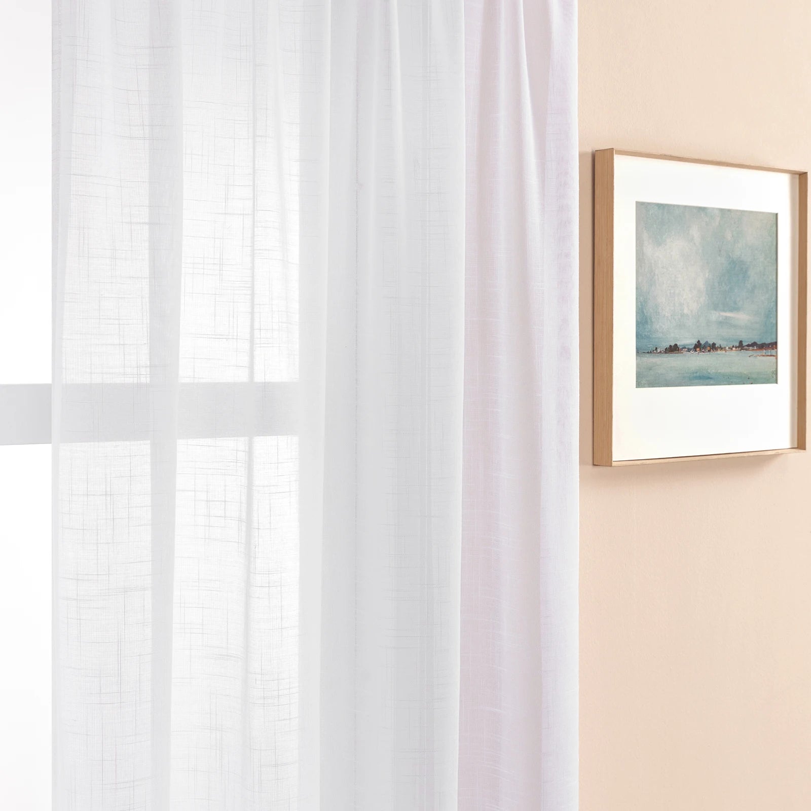 Rideau court voilage blanc effet lin pour cuisine et chambre