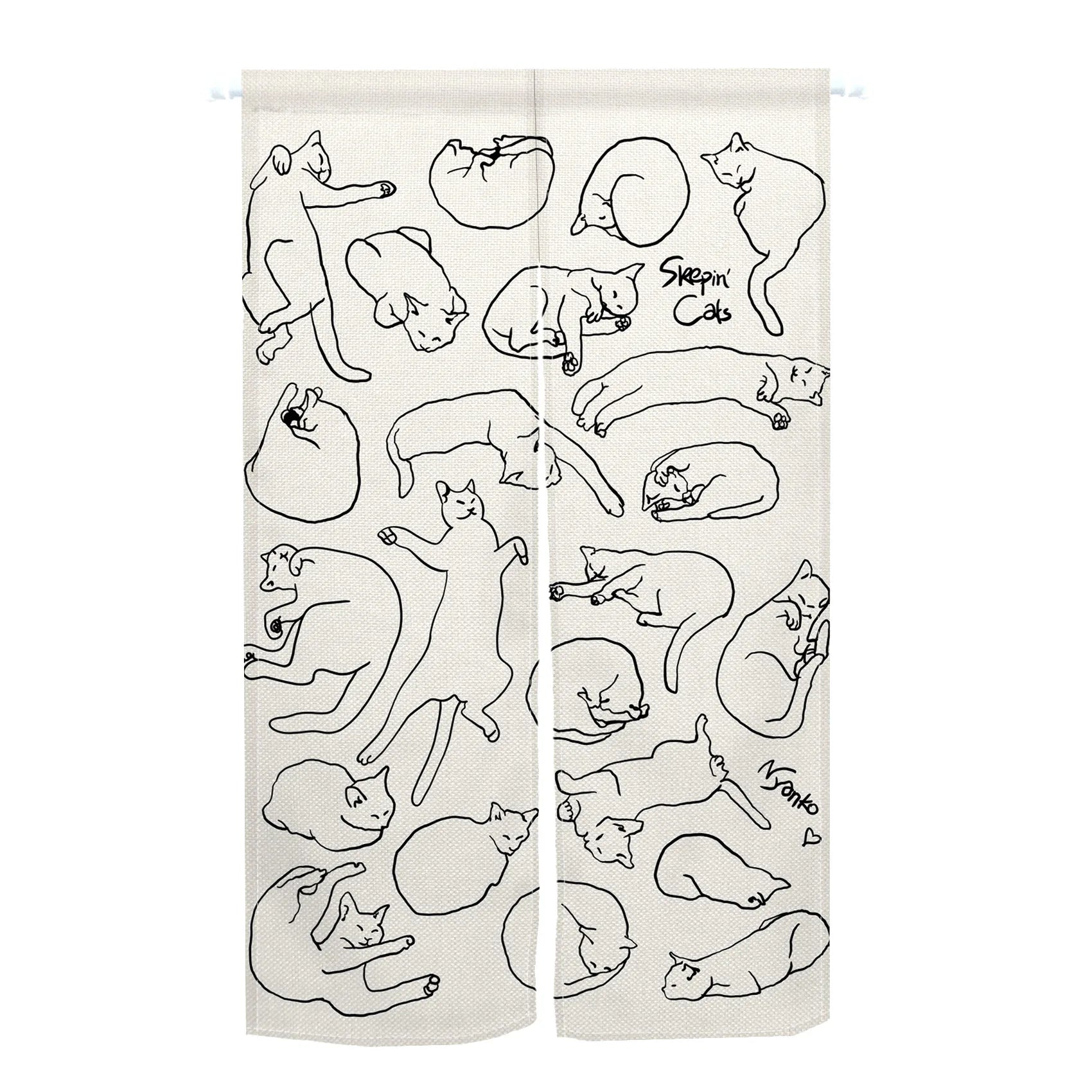 Rideau de porte japonais en lin motif chat style noren pour cuisine et entrée