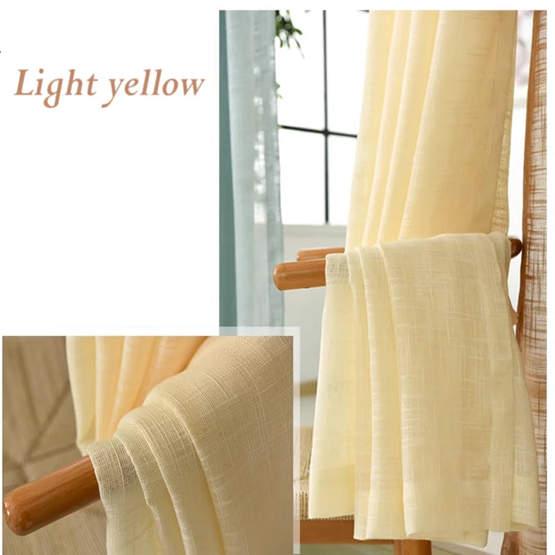 Rideau voilage jaune clair en coton lin style japonais pour salon