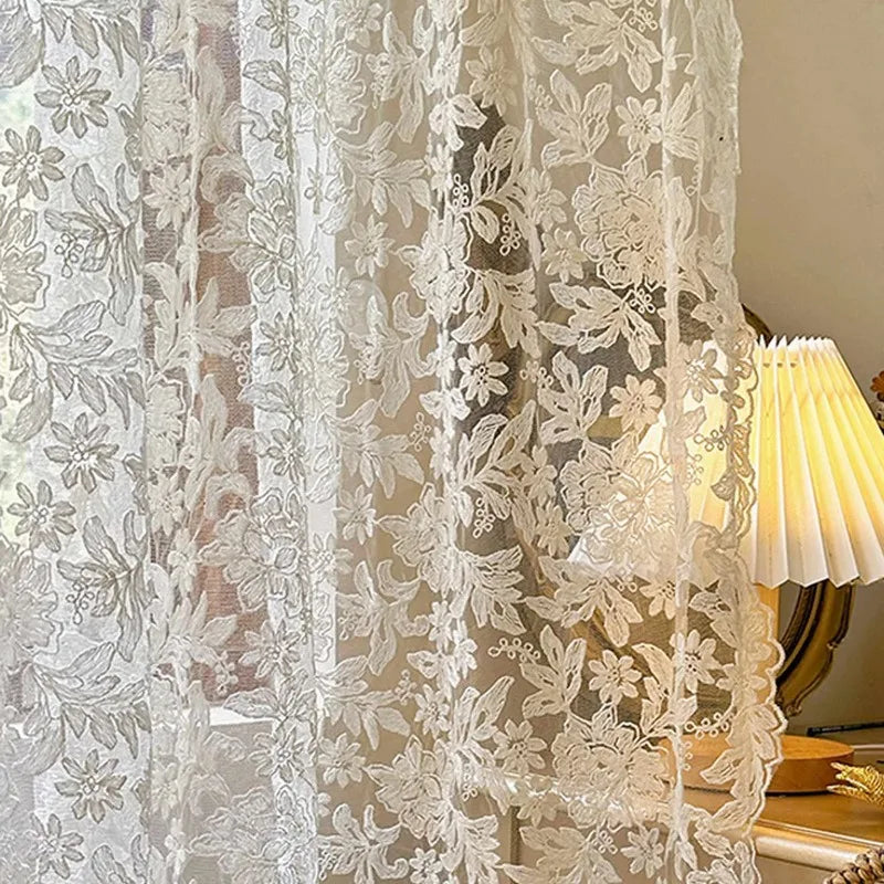 Rideau Voilage Dentelle Florale 3D Brodée, largeur 100 à 139 cm