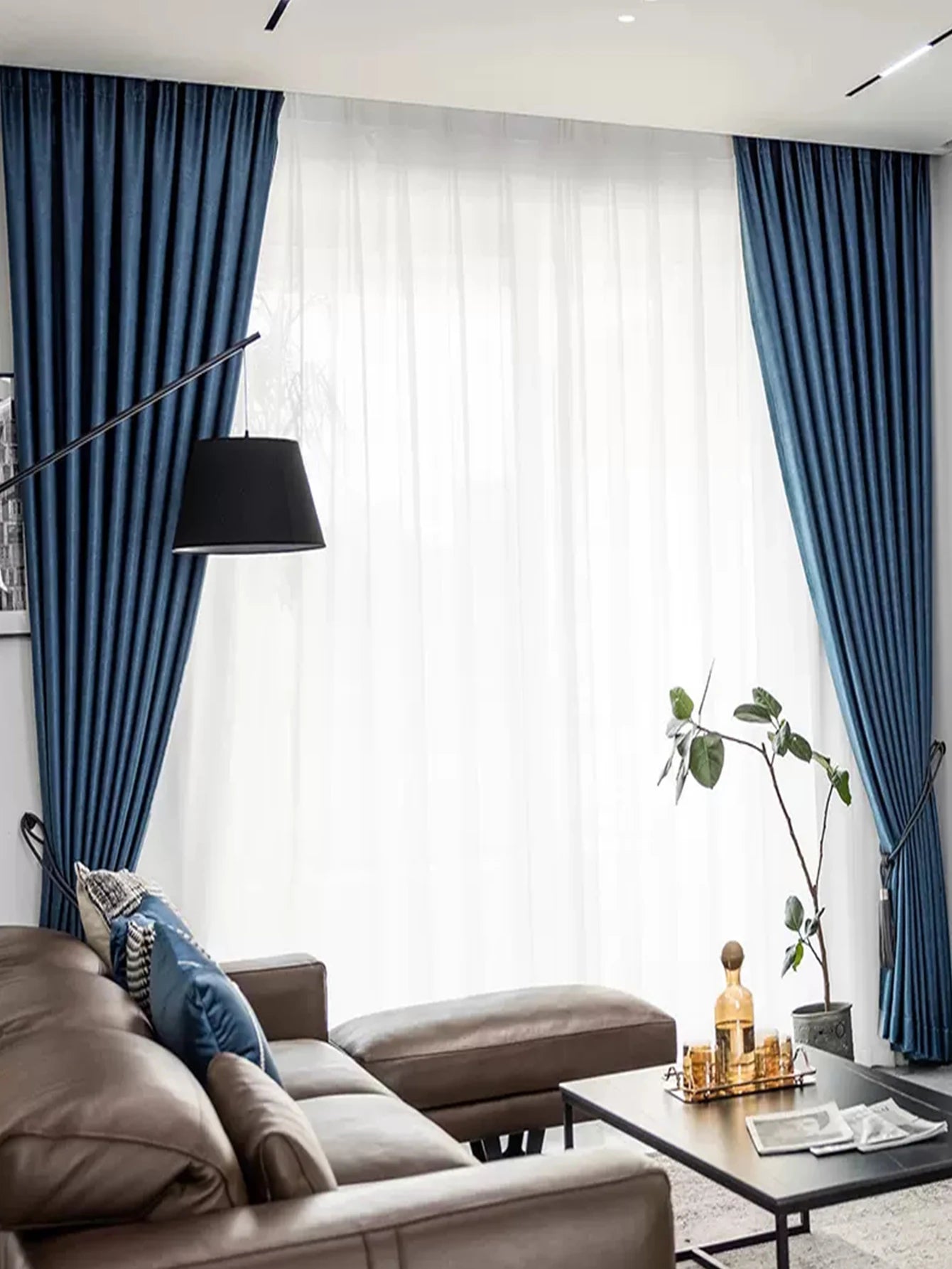 Rideau occultant bleu marine thermique en polyester pour salon et chambre
