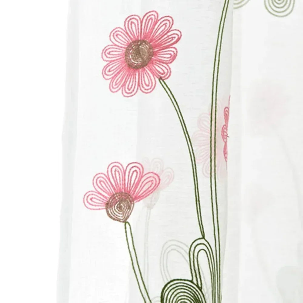 Rideau en voile brodé floral rose, largeur 100 à 139 cm