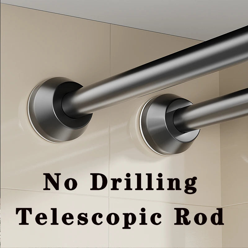 Tringle télescopique sans perçage en acier inoxydable noir extensible pour rideau