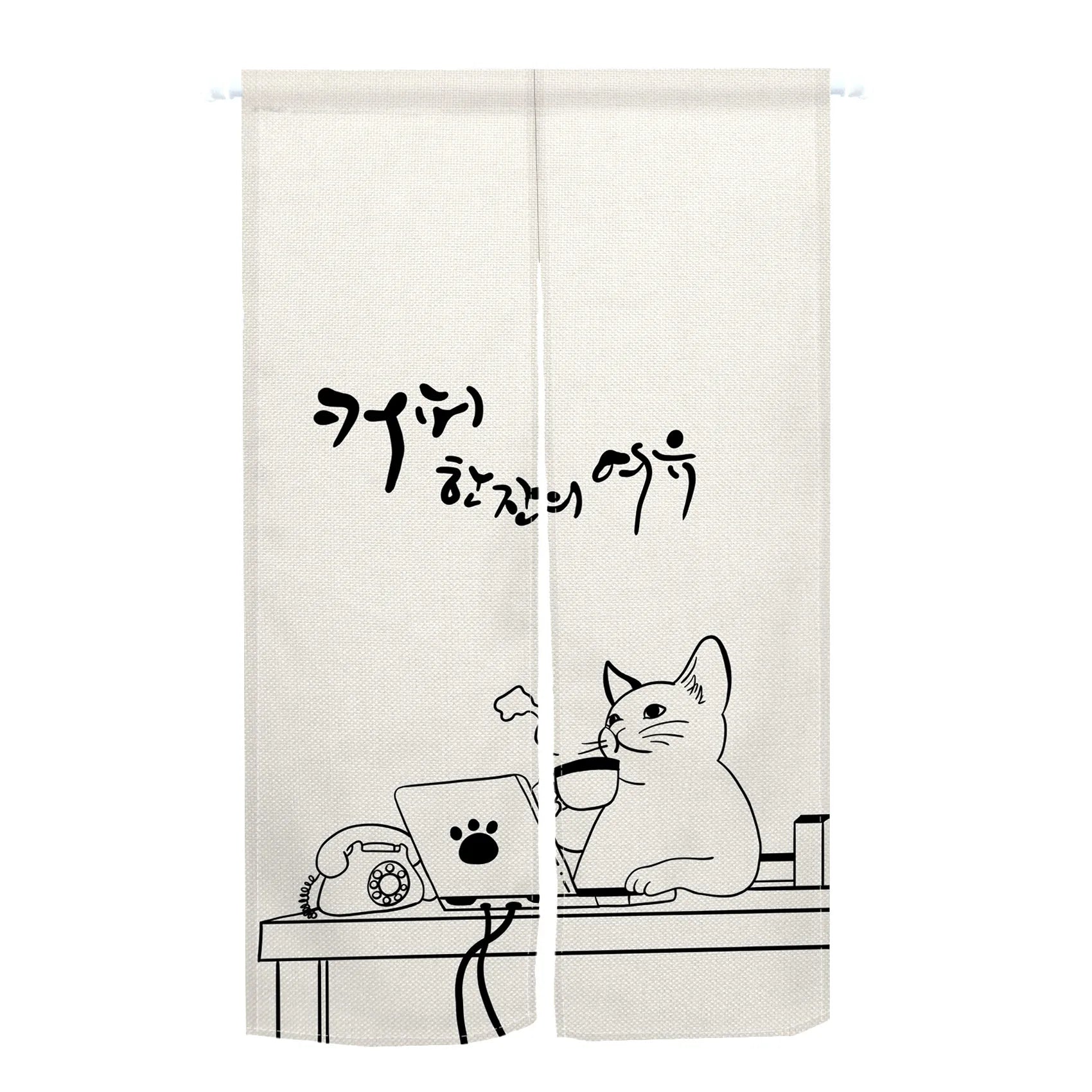 Rideau de porte japonais en lin motif chat style noren pour cuisine et entrée