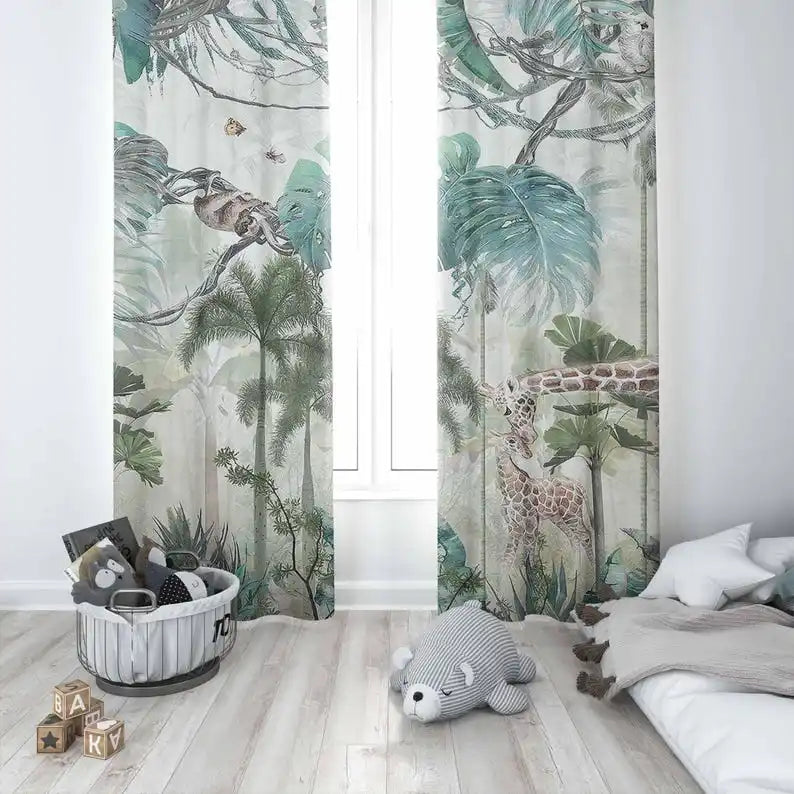 Rideaux jungle safari animaux, hauteur moins de 160 cm