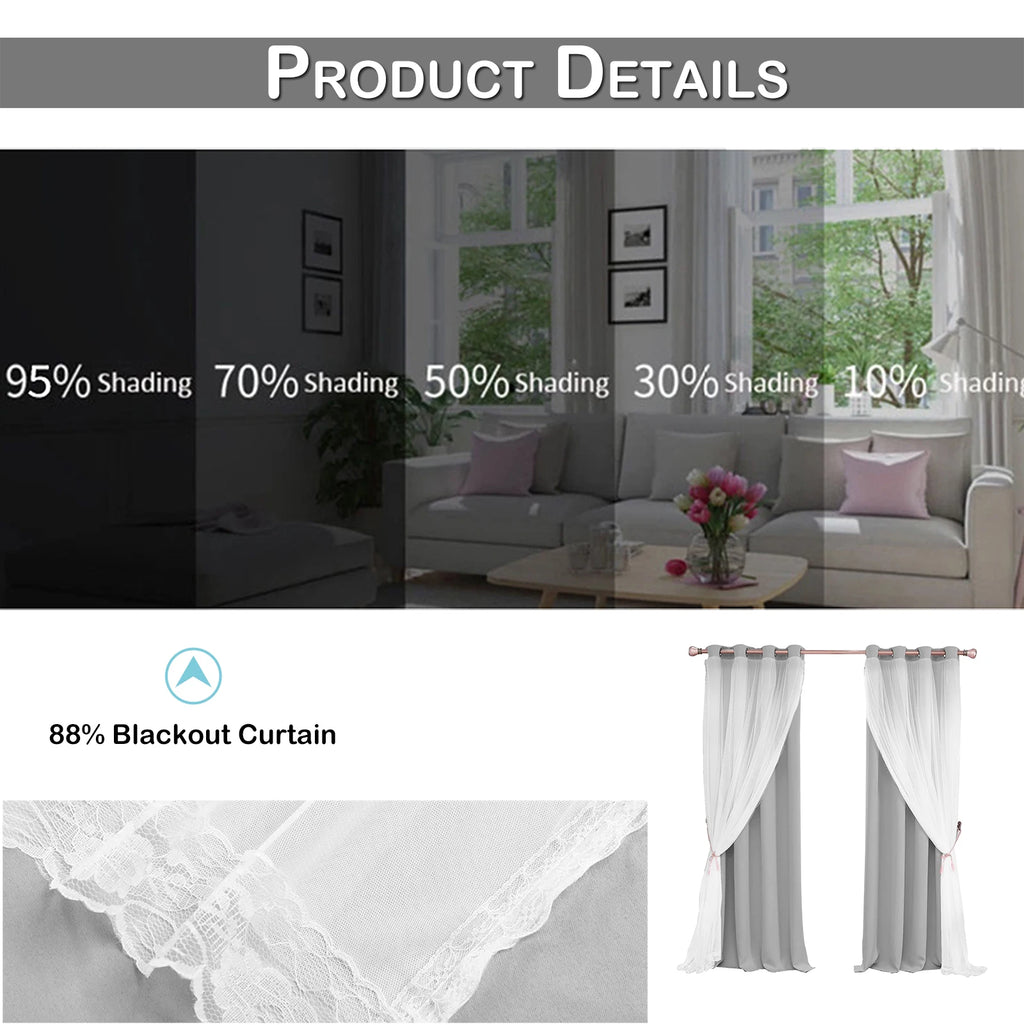 Rideau occultant double épaisseur avec voile princesse, hauteur 240 à 269 cm