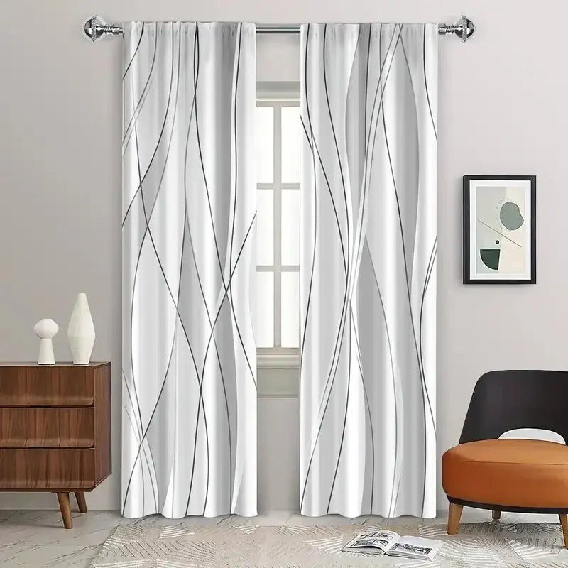 Rideaux imprimés rayures modernes blanc et noir (2 panneaux)