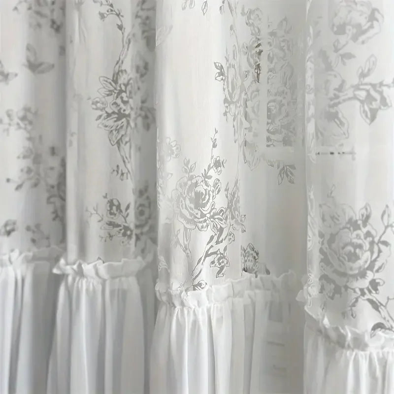 Rideaux voilage brodés motifs ronds dorés pour salon et chambre (2 panneaux)