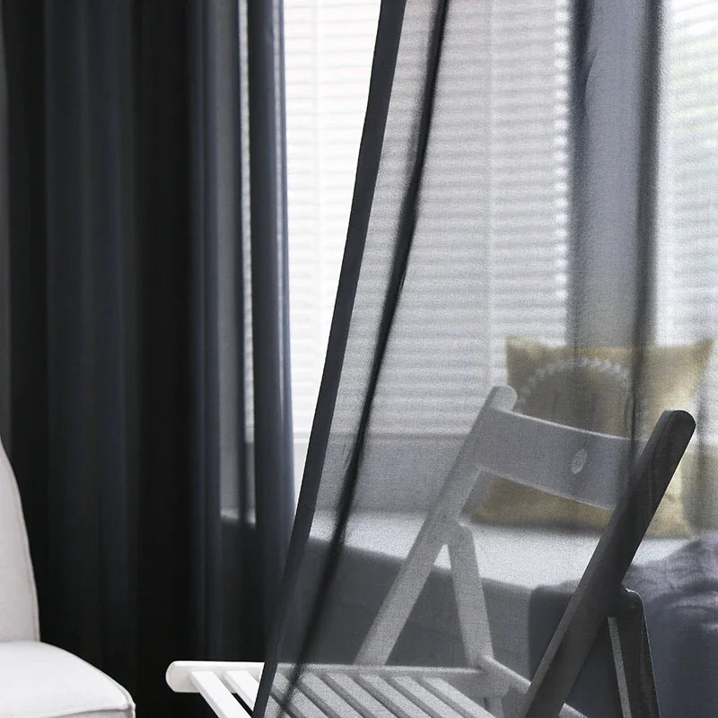 Rideau voilage noir en chiffon polyester pour salon et chambre