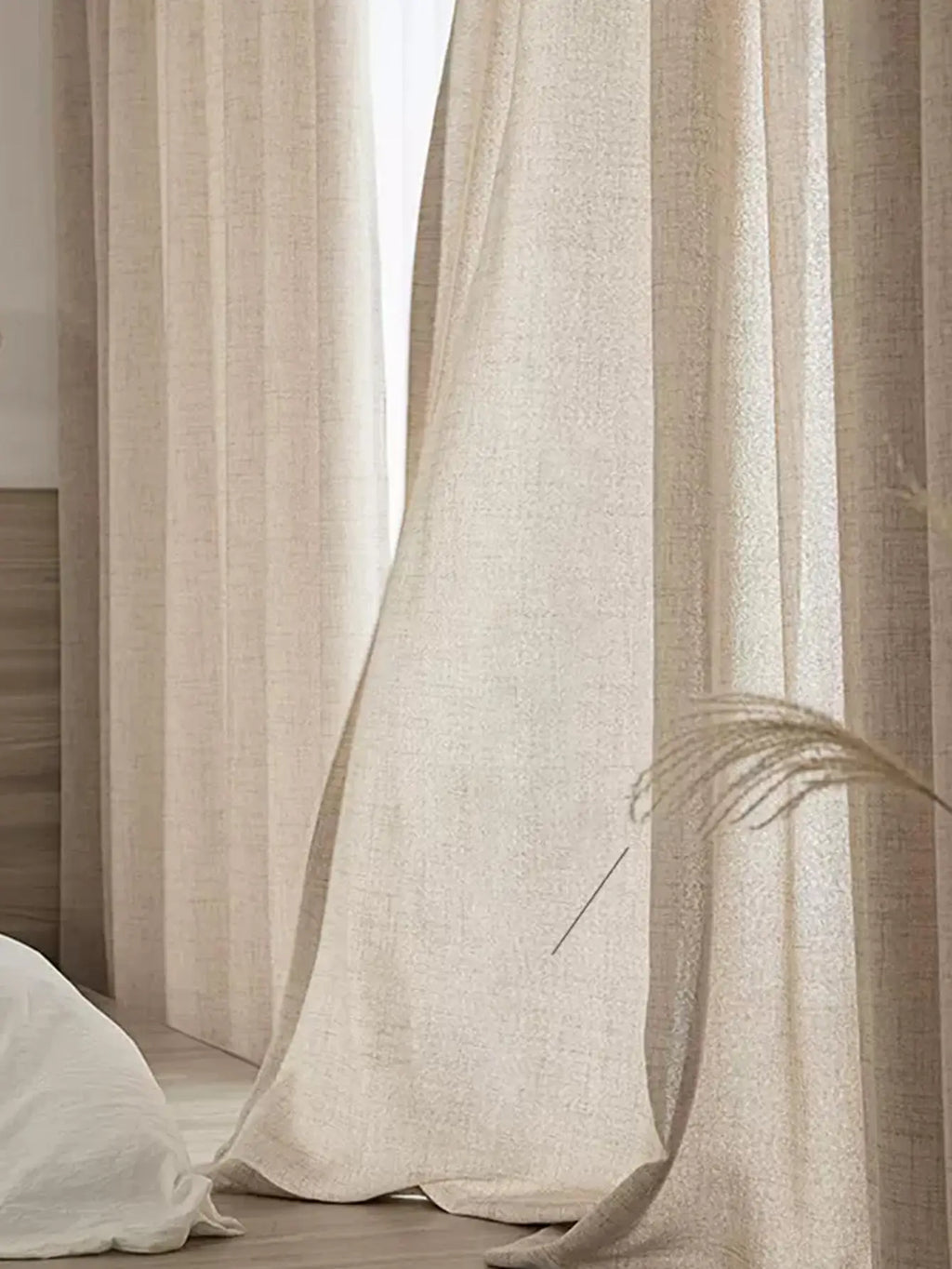 Rideau effet lin coton tamisant style japonais beige pour fenêtre (2 p, largeur 100 à 139 cm