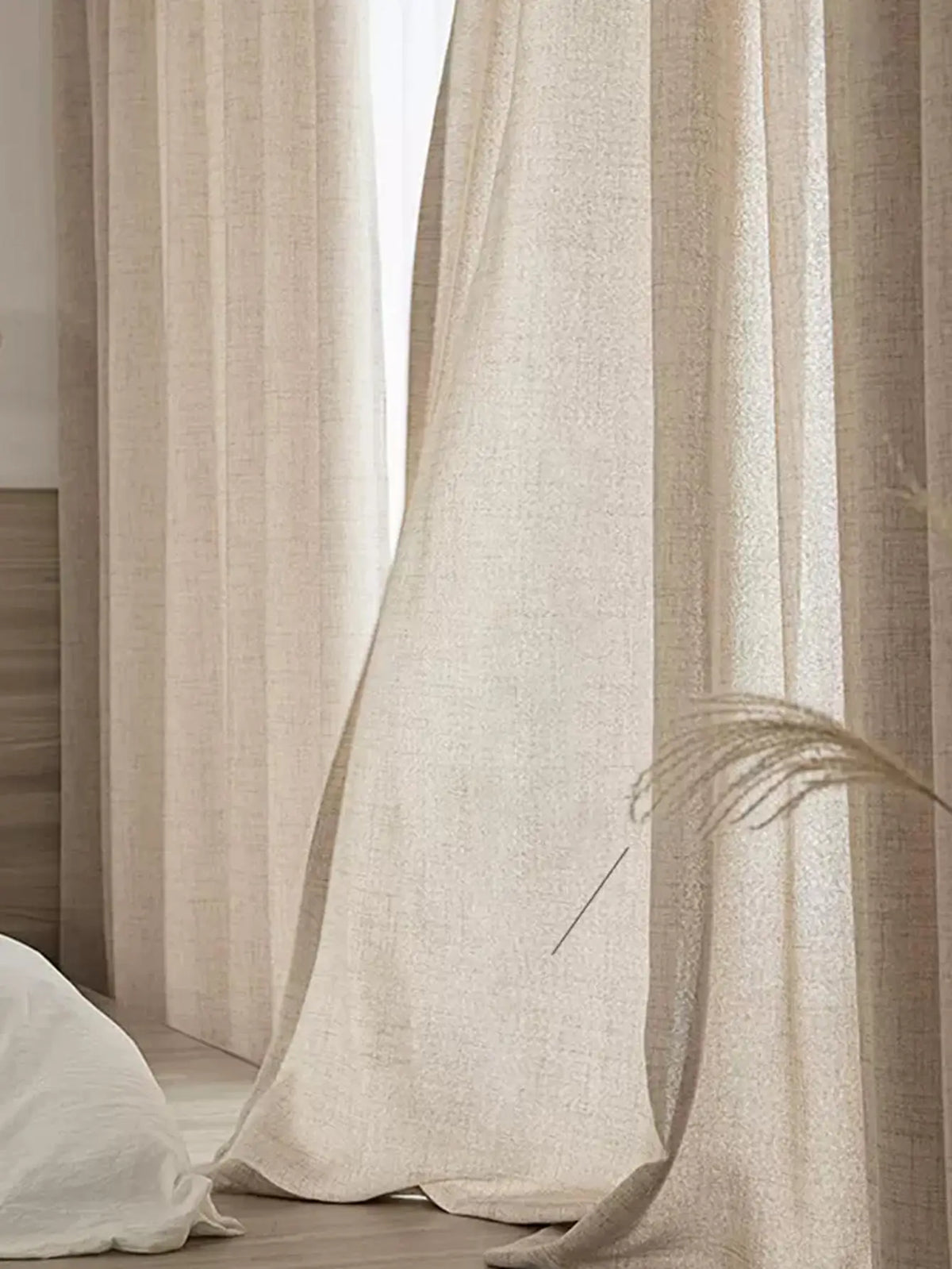 Rideau effet lin coton tamisant style japonais beige pour fenêtre (2 p, largeur 100 à 139 cm