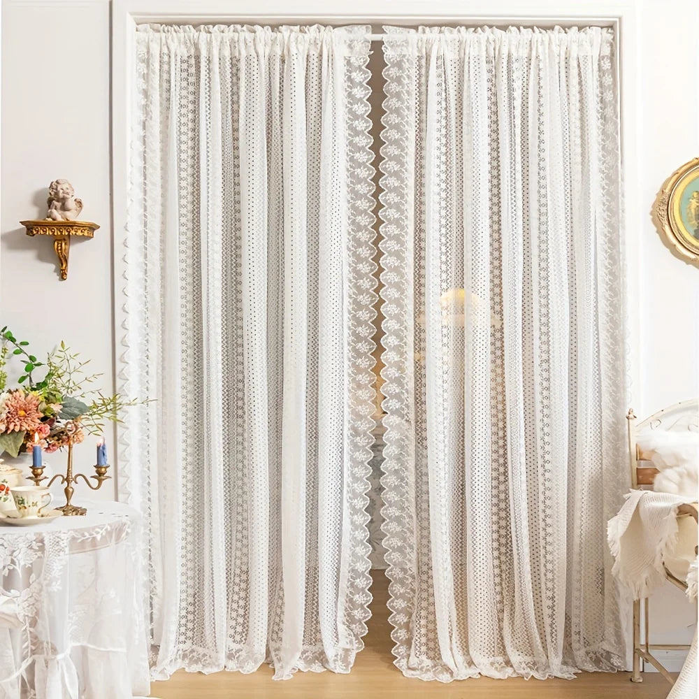 Rideau voilage dentelle blanche brodée pour chambre et salon