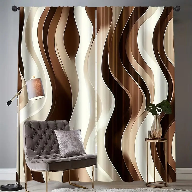 Rideaux voilage vagues marron et crème en polyester, largeur moins de 100 cm