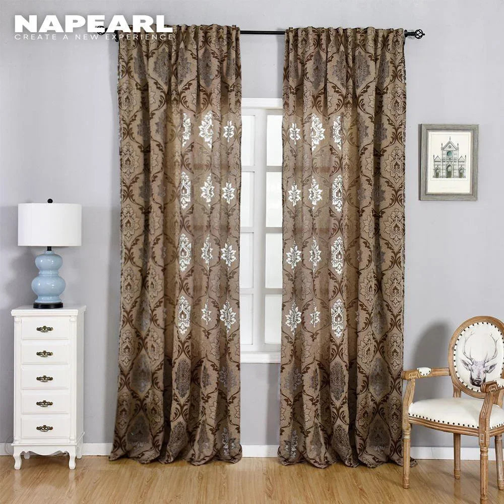 Rideau jacquard fleuri tamisant en polyester, pose à œillets