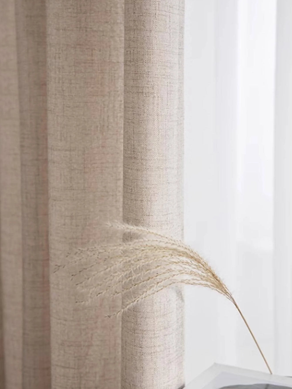 Rideau effet lin coton tamisant style japonais beige pour fenêtre (2 p, largeur 140 à 199 cm