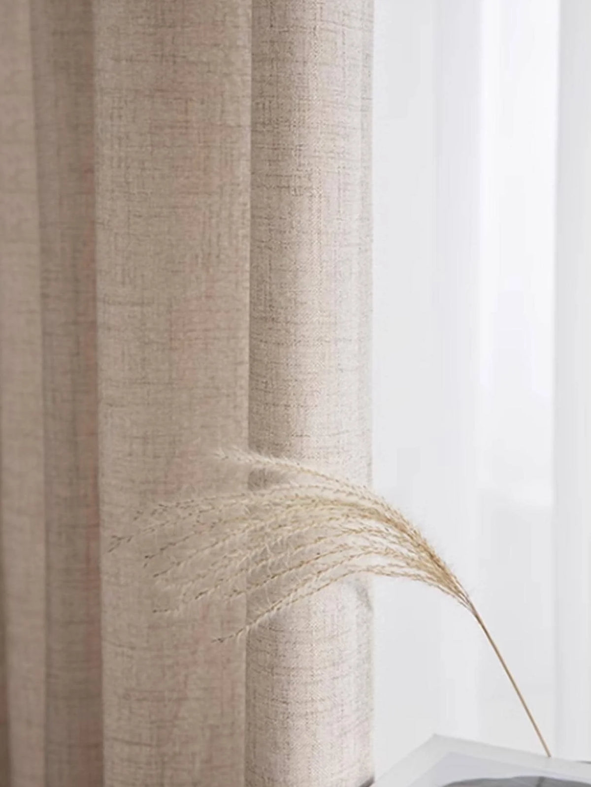 Rideau effet lin coton tamisant style japonais beige pour fenêtre (2 p, largeur 140 à 199 cm