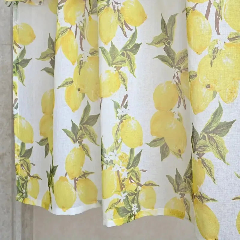 Rideau court cuisine citron jaune en voile polyester tamisant