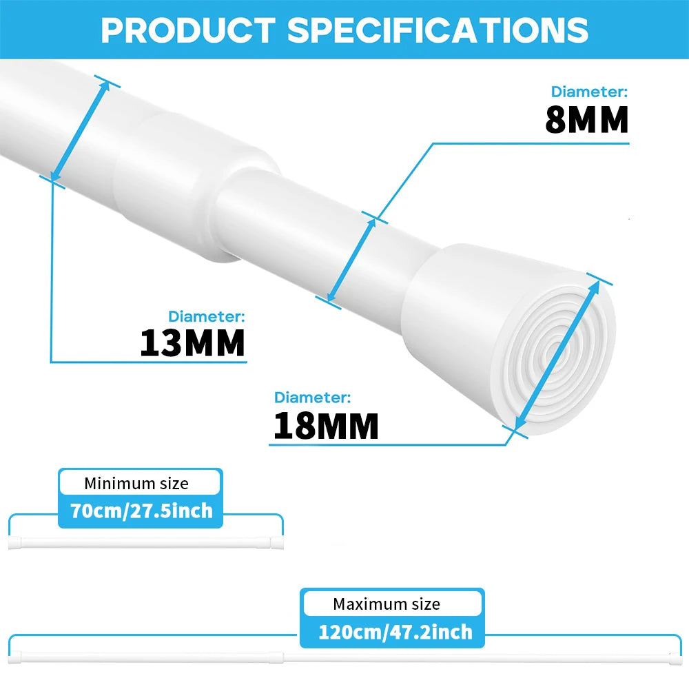 Tringle extensible à pression sans perçage en métal réglable pour rideau et placard