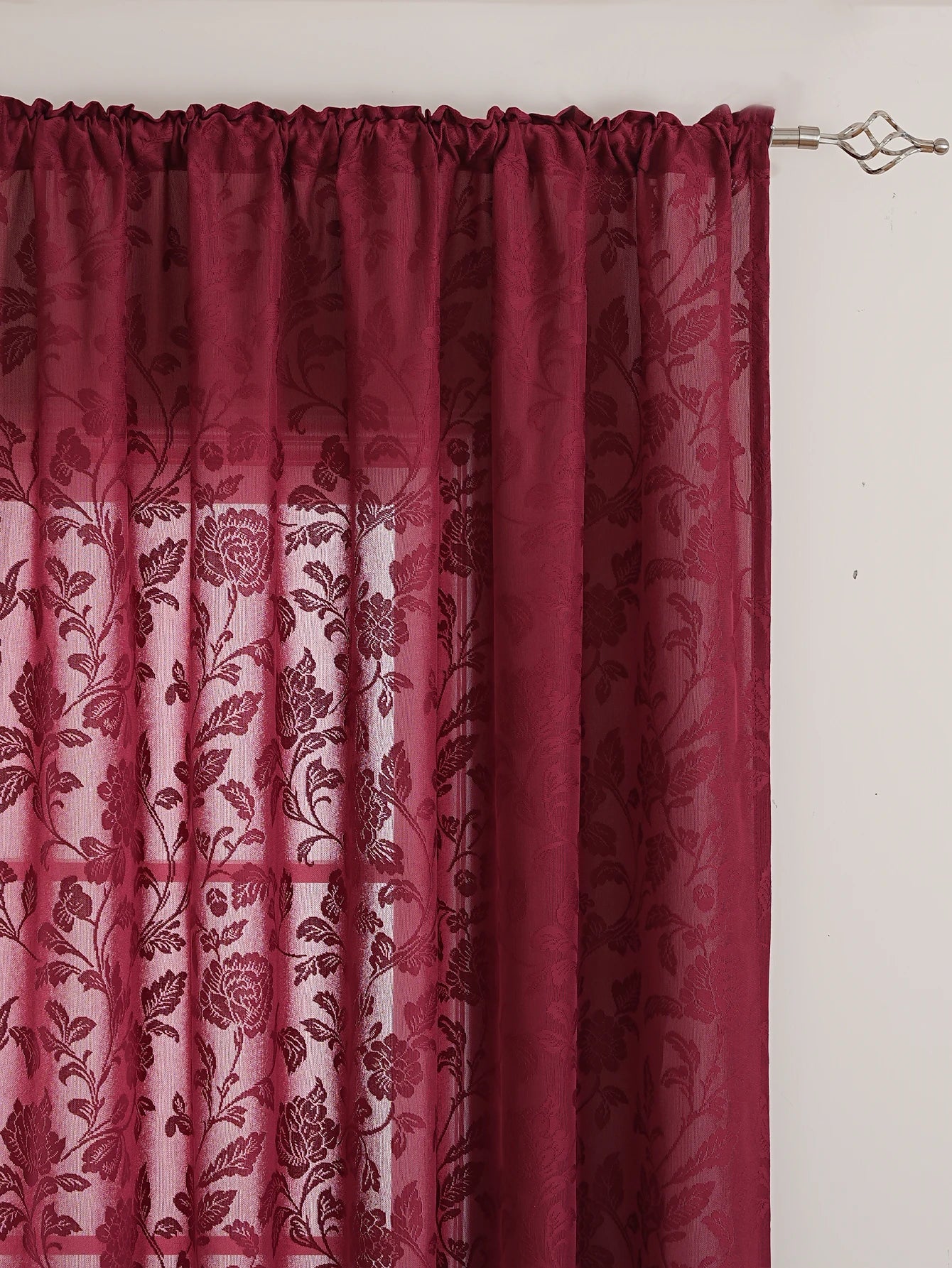 Voilage rouge en dentelle florale tamisant élégant pour salon et chambre (1 pièce)